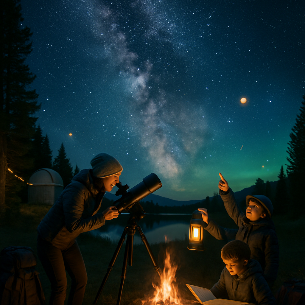 Illustration showing starry sky layout and planet graphics